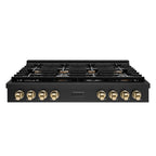 ZLINE Autograph 48" Paramount Gas Rangetop with 8 Burners, Cast Iron Griddle and Porcelain Cooktop in Black Stainless Steel with Polished Gold Accents, SRTBZ-48-G