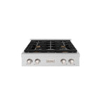 ZLINE 30" Paramount Gas Rangetop with 4 Brass Burners and Porcelain Cooktop in Satin Stainless Steel, SRTS-BR-30