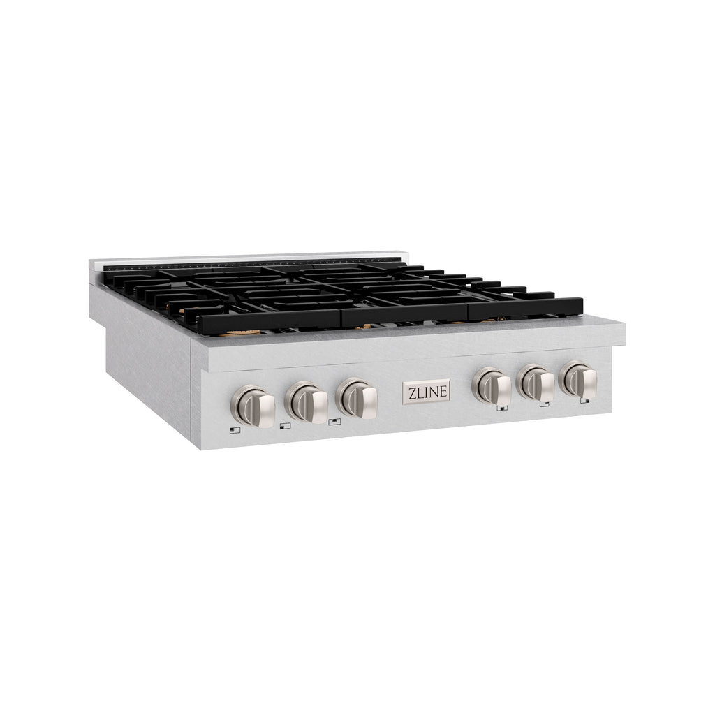 ZLINE 36" Paramount Gas Rangetop with 6 Brass Burners and Porcelain Cooktop in Satin Stainless Steel, SRTS-BR-36