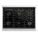 ZLINE 36" Paramount Gas Rangetop with 6 Brass Burners and Porcelain Cooktop in Satin Stainless Steel, SRTS-BR-36