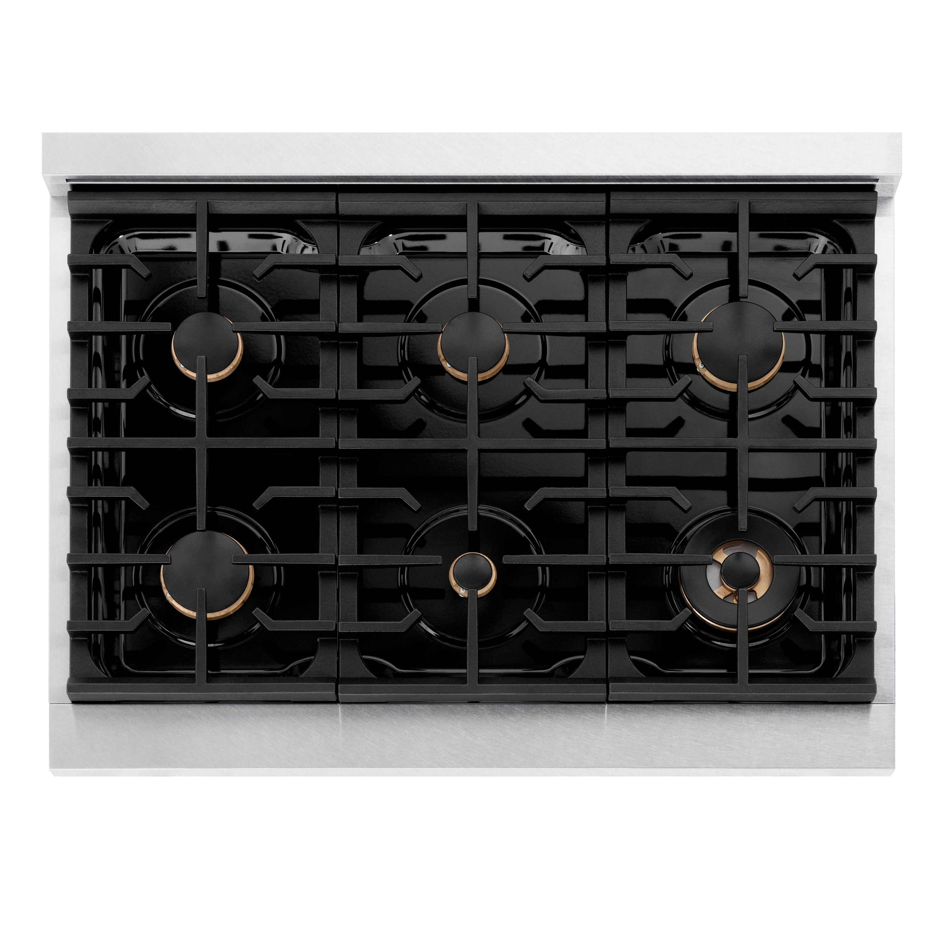 ZLINE 36" Paramount Gas Rangetop with 6 Brass Burners and Porcelain Cooktop in Satin Stainless Steel, SRTS-BR-36