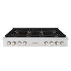 ZLINE 48" Paramount Gas Rangetop with 8 Brass Burners and Porcelain Cooktop in Satin Stainless Steel, SRTS-BR-48