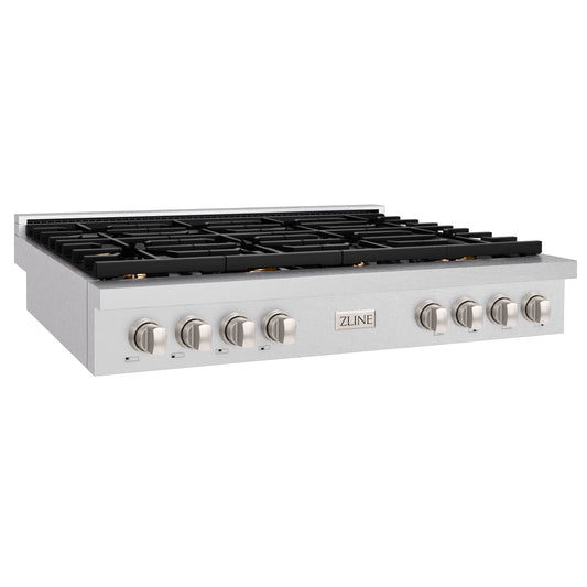 ZLINE 48" Paramount Gas Rangetop with 8 Brass Burners and Porcelain Cooktop in Satin Stainless Steel, SRTS-BR-48