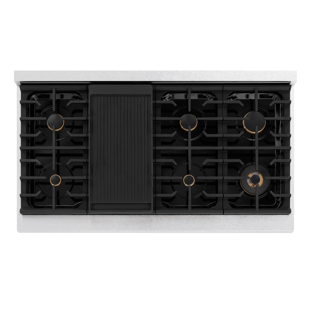 ZLINE 48" Paramount Gas Rangetop with 8 Brass Burners and Porcelain Cooktop in Satin Stainless Steel, SRTS-BR-48