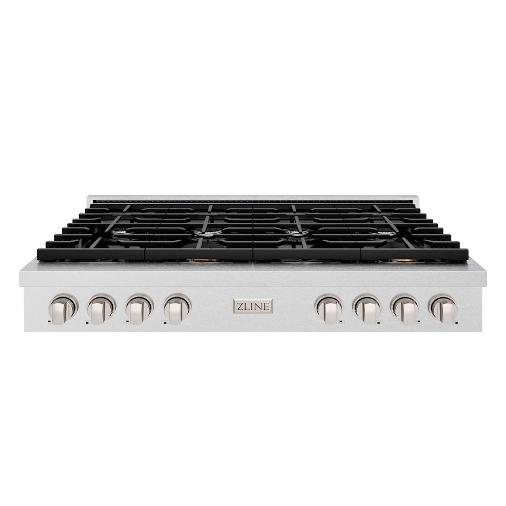 ZLINE Paramount 48" Gas Rangetop with 8 Burners, Cast Iron Griddle and Porcelain Cooktop in Satin Stainless Steel, SRTS-48