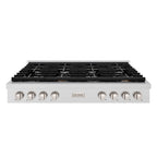 ZLINE Paramount 48" Gas Rangetop with 8 Burners, Cast Iron Griddle and Porcelain Cooktop in Satin Stainless Steel, SRTS-48