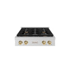 ZLINE 30" Autograph Paramount Gas Rangetop with 4 Burners and Porcelain Cooktop in Satin Stainless Steel with Champagne Bronze Accents, SRTSZ-30-CB