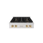 ZLINE 30" Autograph Paramount Gas Rangetop with 4 Burners and Porcelain Cooktop in Satin Stainless Steel with Polished Gold Accents, SRTSZ-30-G