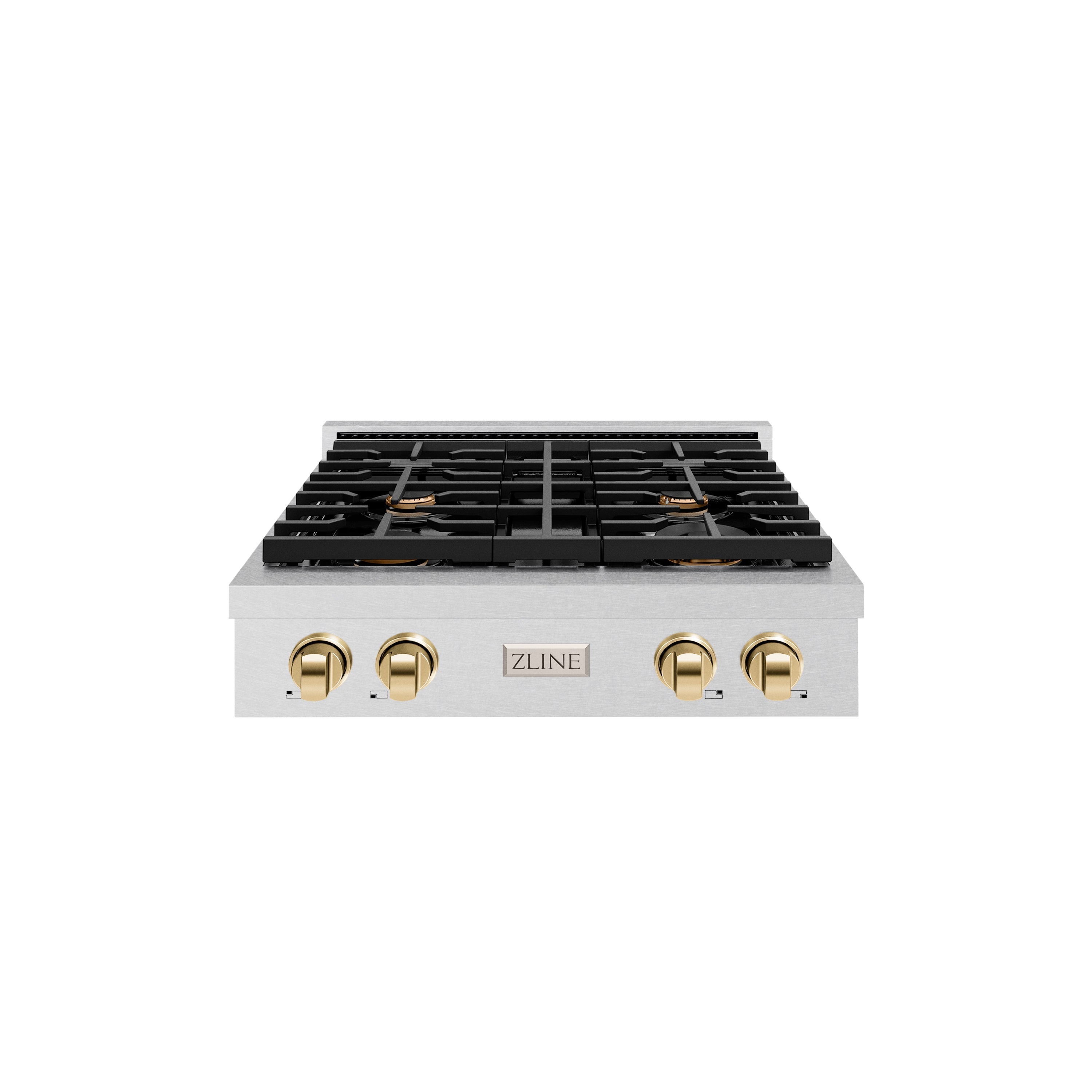 ZLINE 30" Autograph Paramount Gas Rangetop with 4 Burners and Porcelain Cooktop in Satin Stainless Steel with Polished Gold Accents, SRTSZ-30-G