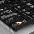 ZLINE 30" Autograph Paramount Gas Rangetop with 4 Burners and Porcelain Cooktop in Satin Stainless Steel with Polished Gold Accents, SRTSZ-30-G