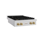 ZLINE 30" Autograph Paramount Gas Rangetop with 4 Burners and Porcelain Cooktop in Satin Stainless Steel with Polished Gold Accents, SRTSZ-30-G
