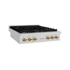 ZLINE 36" Autograph Paramount Gas Rangetop with 6 Burners and Porcelain Cooktop in Satin Stainless Steel with Polished Gold Accents, SRTSZ-36-G