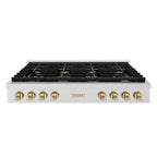 ZLINE 48" Autograph Paramount Gas Rangetop with 8 Burners and Porcelain Cooktop in Satin Stainless Steel with Champagne Bronze Accents, SRTSZ-48-CB