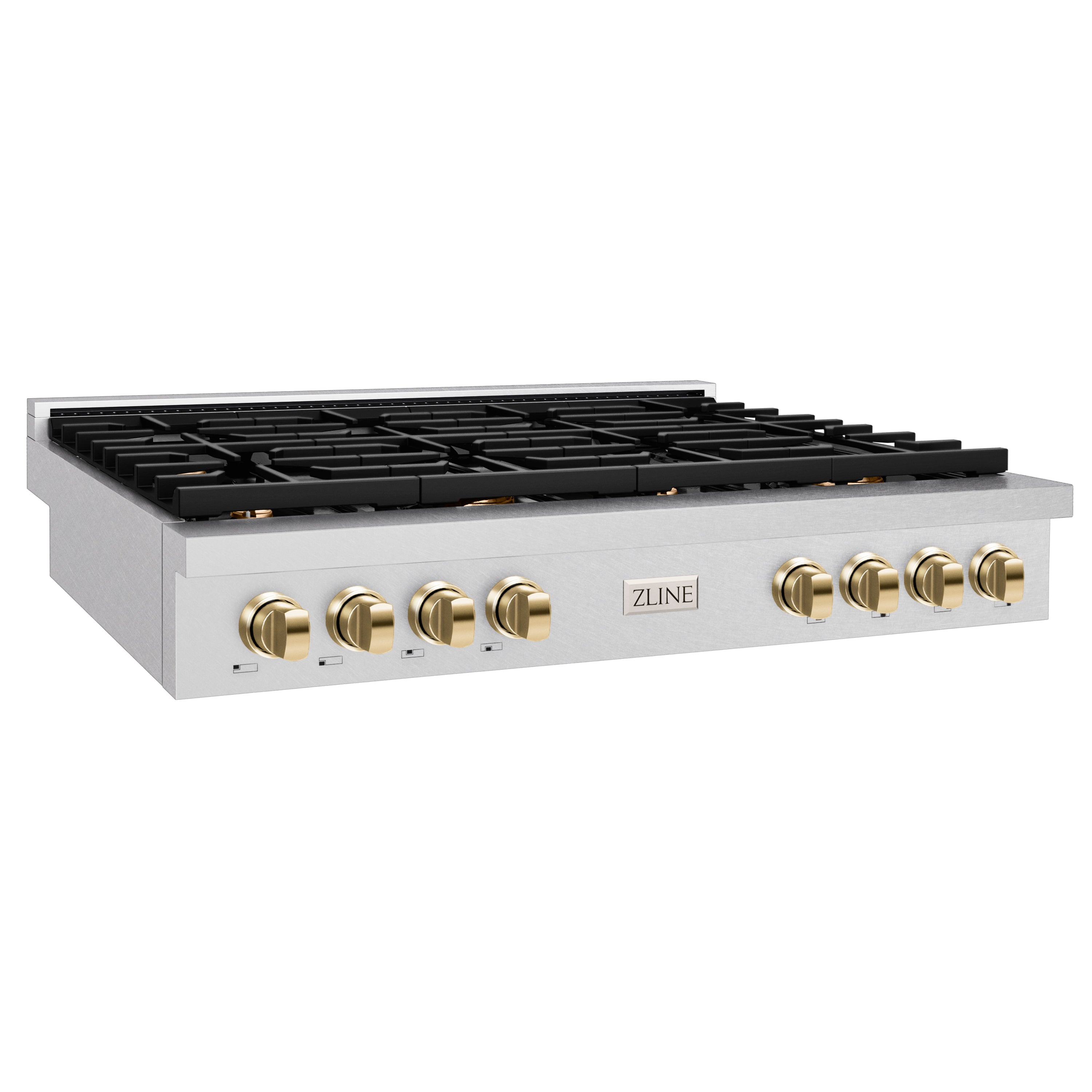 ZLINE 48" Autograph Paramount Gas Rangetop with 8 Burners and Porcelain Cooktop in Satin Stainless Steel with Polished Gold Accents, SRTSZ-48-G
