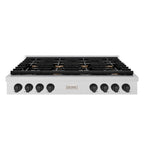 ZLINE 48" Autograph Paramount Gas Rangetop with 8 Burners and Porcelain Cooktop in Satin Stainless Steel with Matte Black Accents, SRTSZ-48-MB