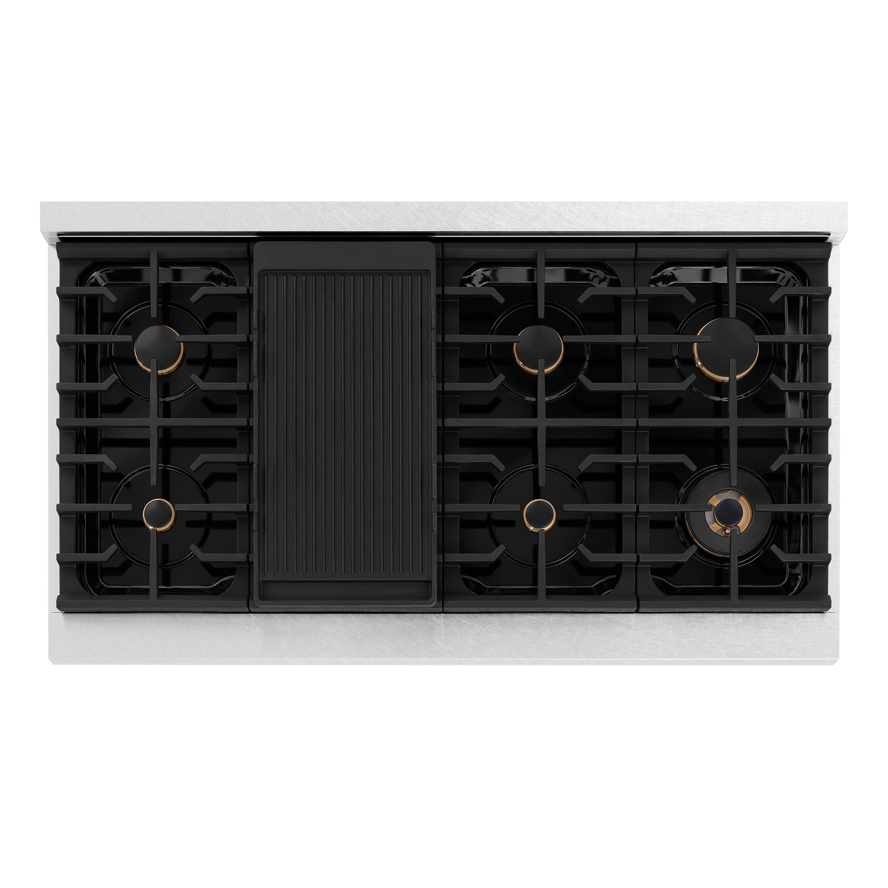ZLINE 48" Autograph Paramount Gas Rangetop with 8 Burners and Porcelain Cooktop in Satin Stainless Steel with Matte Black Accents, SRTSZ-48-MB