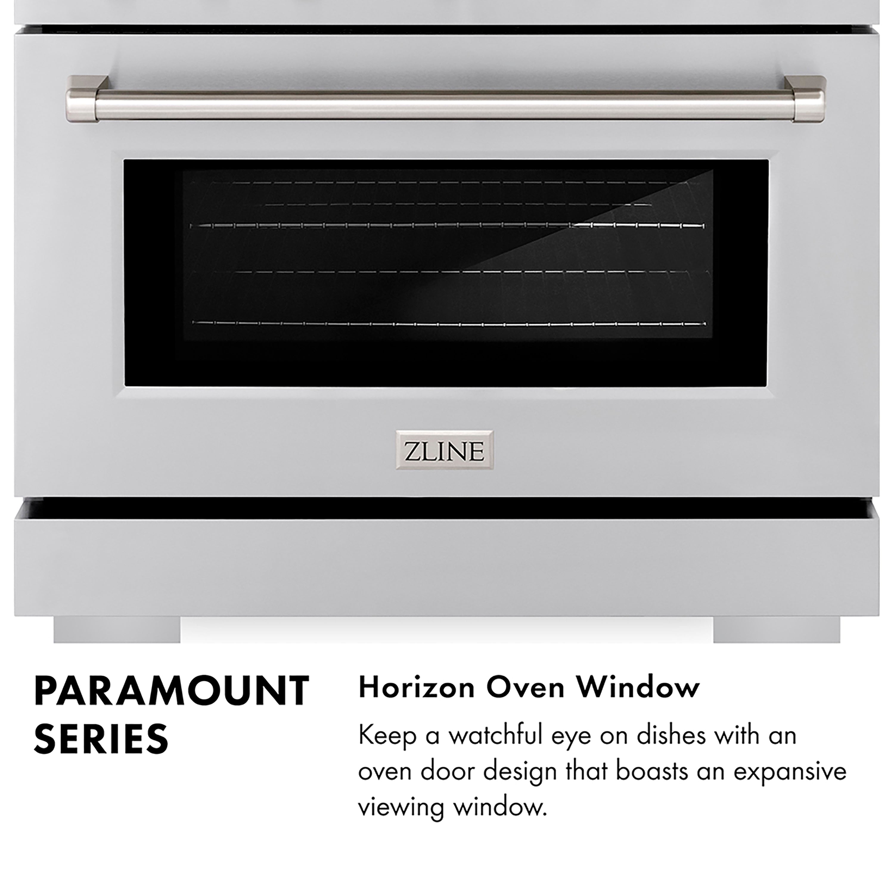 ZLINE 30 in. Paramount Dual Fuel Range 4.2 cu. ft. – 4 Burner DuoPro™ Cooktop, Electric Convection Oven, Stainless Steel, White Matte Door, Champagne Bronze Accents (PSDRZ-WM-30-CB)