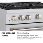 ZLINE 30 in. Gas Range 4.2 cu. ft. Convection Oven, 4 Burner DuoPro™ Cooktop, Satin Stainless Steel, White Matte Door, Polished Gold Accents (PSGRSZ-WM-30-G)
