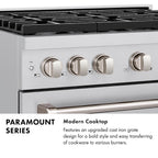 ZLINE 48 in. Gas Range 6.7 cu. ft. Double Oven, 8 Burner Cooktop, Stainless Steel, Champagne Bronze Helix Handles (SGRZ-48-KCB)