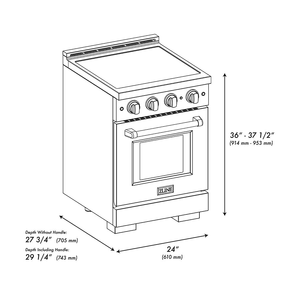 ZLINE 24 in. Induction Range 3.2 cu. ft. Electric Convection Oven 3 Element Cooktop Black Stainless Steel (SINRB-24)