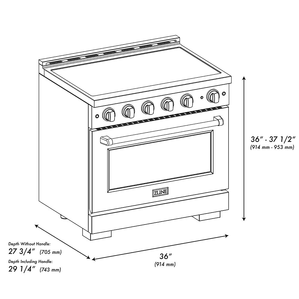 ZLINE 36 in. Induction Range 5.2 cu. ft. 5 Element Cooktop Electric Convection Oven Stainless Steel Polished Gold Accents (SINRZ-36-KG)