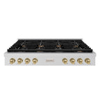 ZLINE Autograph 48" Paramount Gas Rangetop with 8 Burners, Cast Iron Griddle and Porcelain Cooktop in Stainless Steel with Champagne Bronze Accents, SRTZ-48-CB
