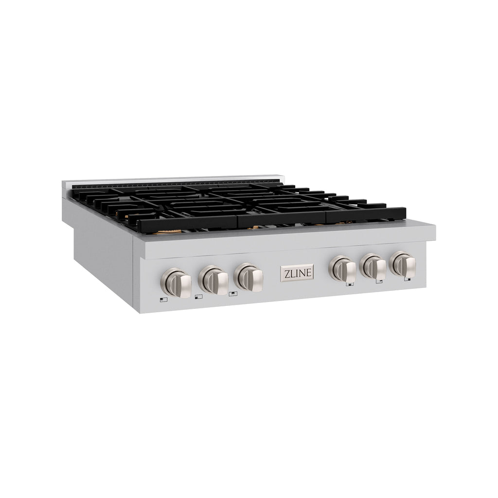 ZLINE Paramount 36" Gas Rangetop with 6 Brass Burners and Porcelain Cooktop in Stainless Steel, SRT-BR-36