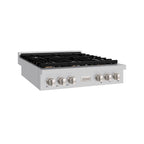 ZLINE Paramount 36" Gas Rangetop with 6 Brass Burners and Porcelain Cooktop in Stainless Steel, SRT-BR-36