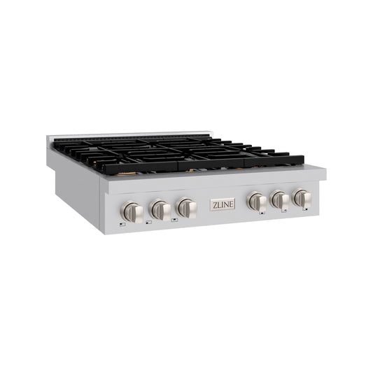 ZLINE Paramount 36" Gas Rangetop with 6 Brass Burners and Porcelain Cooktop in Stainless Steel, SRT-BR-36