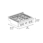 ZLINE Paramount 30" Gas Rangetop with 4 Burners and Porcelain Cooktop in Stainless Steel, SRT30