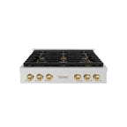 ZLINE Autograph 36" Paramount Gas Rangetop with 6 Burners and Porcelain Cooktop in Stainless Steel with Champagne Bronze Accents, SRTZ-36-CB