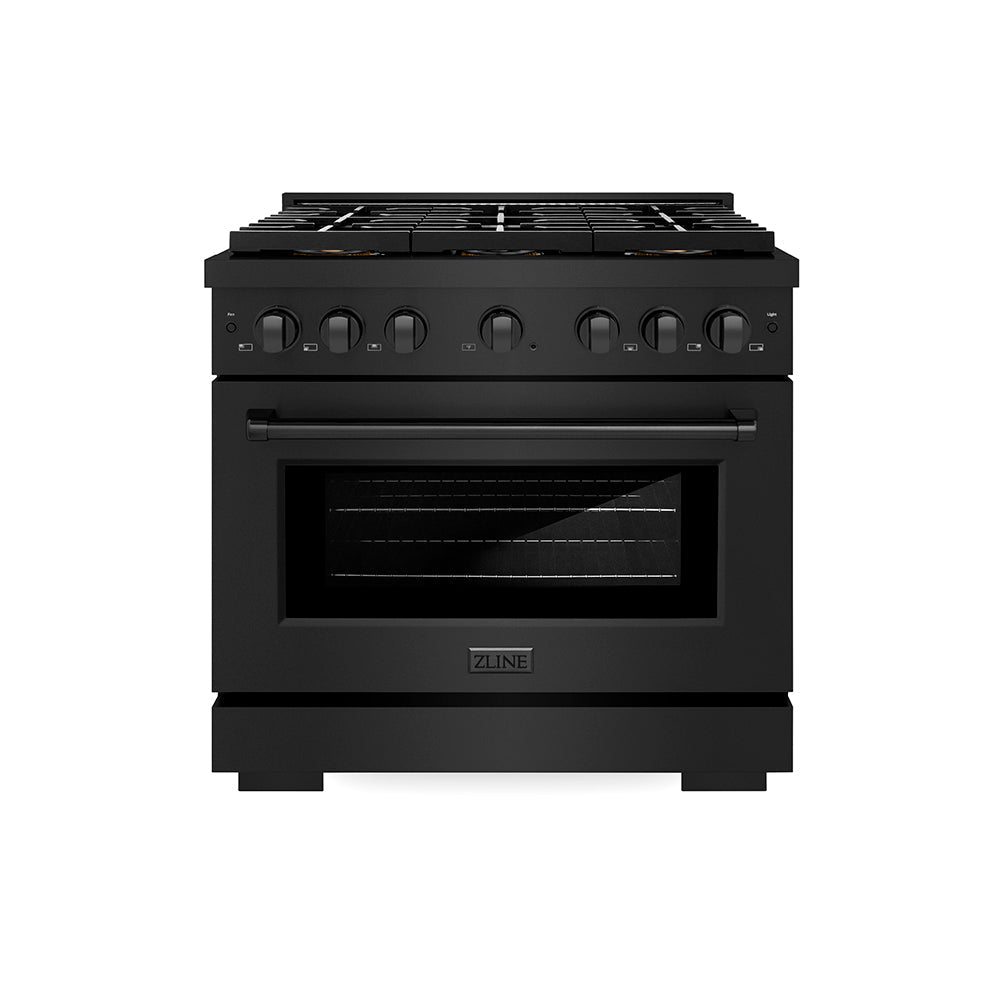 ZLINE 36 in. Dual Fuel Range 5.2 cu. ft. 6 Burner DuoPro™ Cooktop Electric Convection Oven Black Stainless Steel (PSDRB-36)