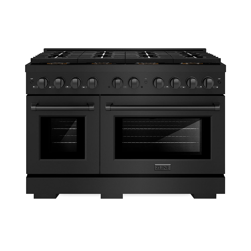 ZLINE 48 in. Dual Fuel Range 6.7 cu. ft. with 8 Burner DuoPro™ Cooktop and Dual Ovens in Black Stainless Steel (PSDRB-48)