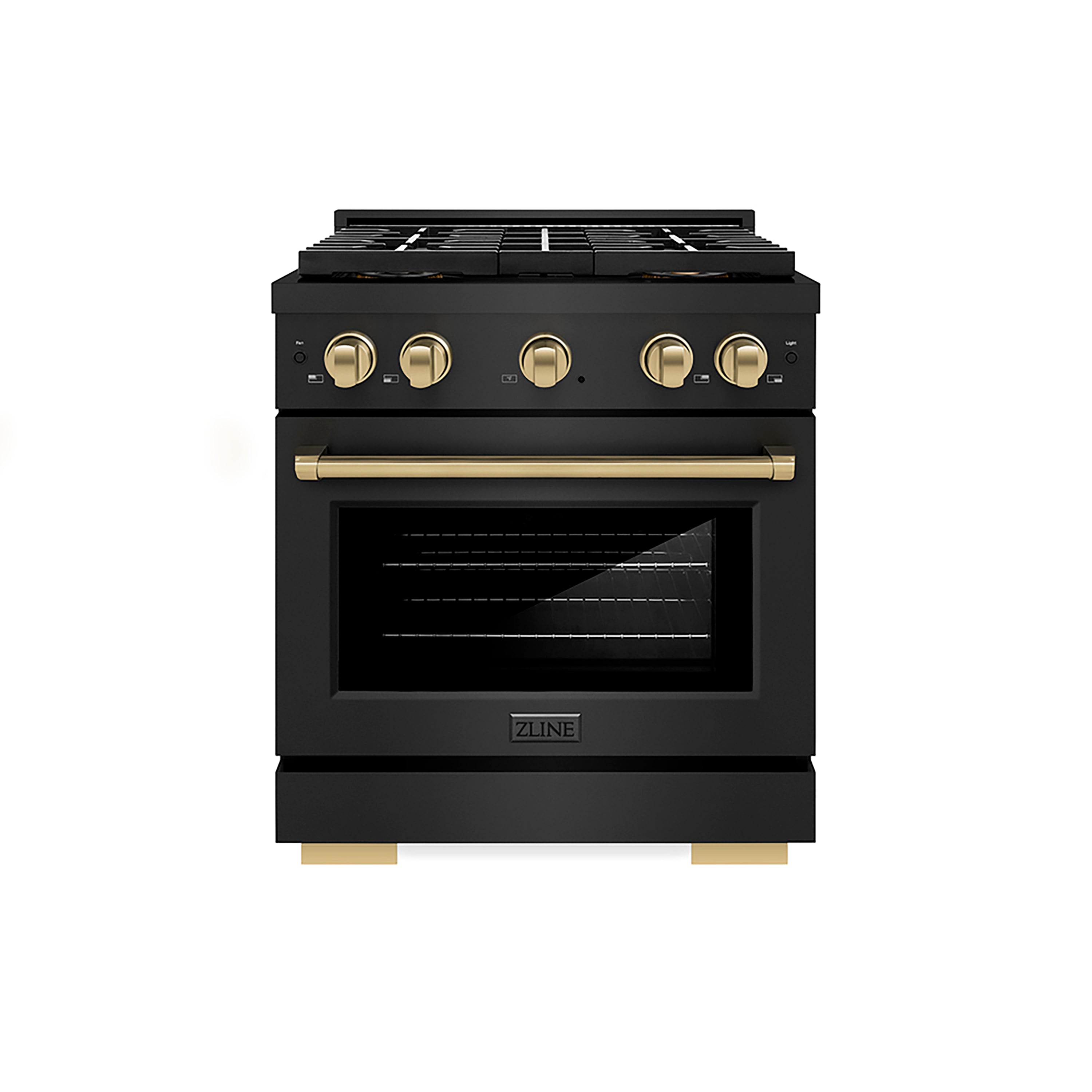 ZLINE 30 in. Dual Fuel Range 4.2 cu. ft. 4 Burner DuoPro™ Cooktop Electric Convection Oven Black Stainless Steel Champagne Bronze Accents (PSDRBZ-30-CB)