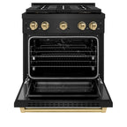 ZLINE 30 in. Dual Fuel Range 4.2 cu. ft. 4 Burner DuoPro™ Cooktop Electric Convection Oven Black Stainless Steel Champagne Bronze Accents (PSDRBZ-30-CB)