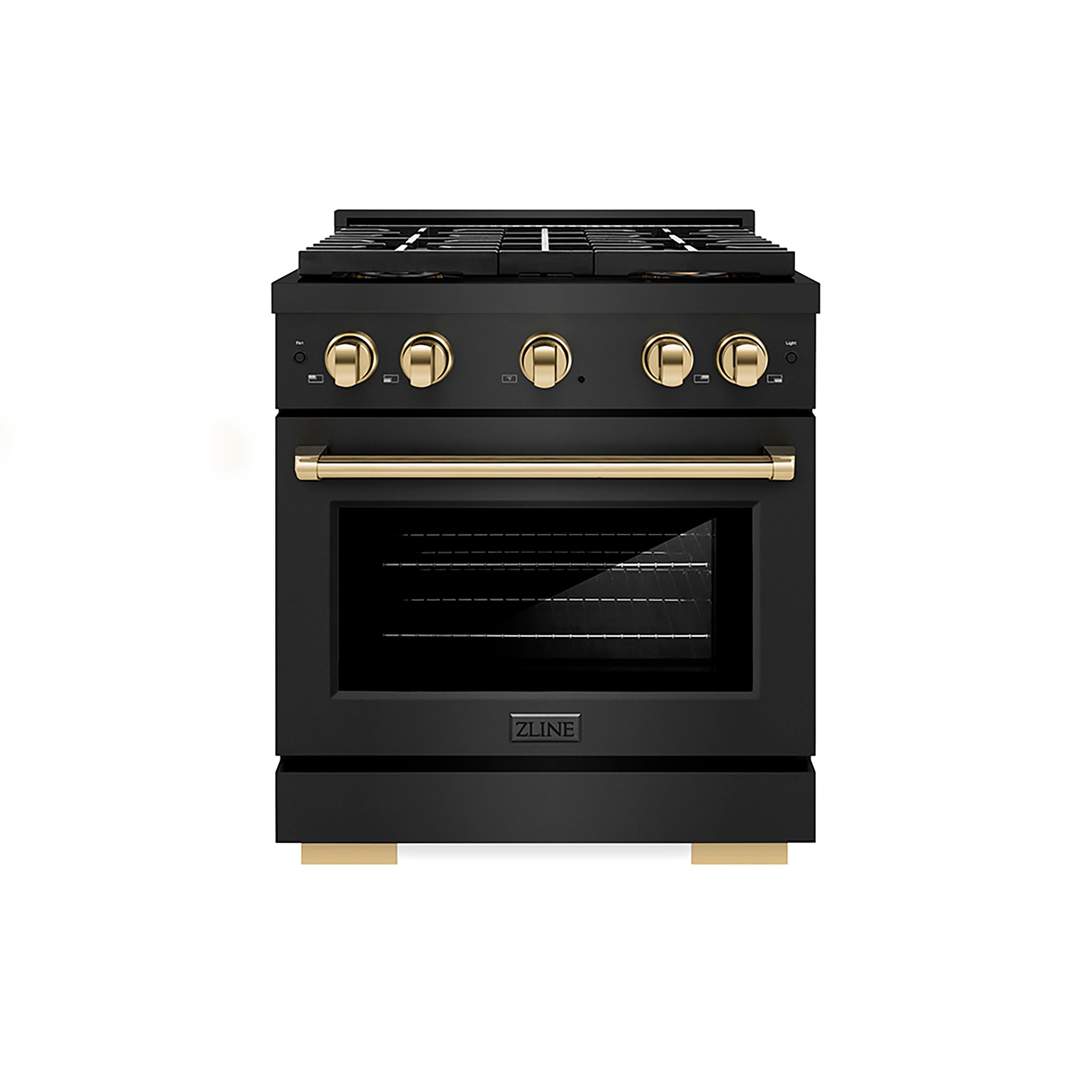 ZLINE 30 in. Dual Fuel Range 4.2 cu. ft. 4 Burner DuoPro™ Cooktop Electric Convection Oven Black Stainless Steel Polished Gold Accents (PSDRBZ-30-G)