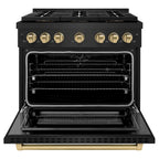 ZLINE 36 in. Dual Fuel Range 5.2 cu. ft. 6 Burner DuoPro™ Cooktop Electric Convection Oven Black Stainless Steel Champagne Bronze Accents (PSDRBZ-36-CB)