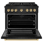 ZLINE 36 in. Dual Fuel Range 5.2 cu. ft. with 6 Burner DuoPro™ Cooktop, Electric Convection Oven, Black Stainless Steel & Polished Gold Accents (PSDRBZ-36-G)