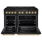 ZLINE 48 in. Dual Fuel Range 6.7 cu. ft. with 8 Burner DuoPro™ Cooktop, Dual Ovens, Black Stainless Steel & Polished Gold Accents (PSDRBZ-48-G)
