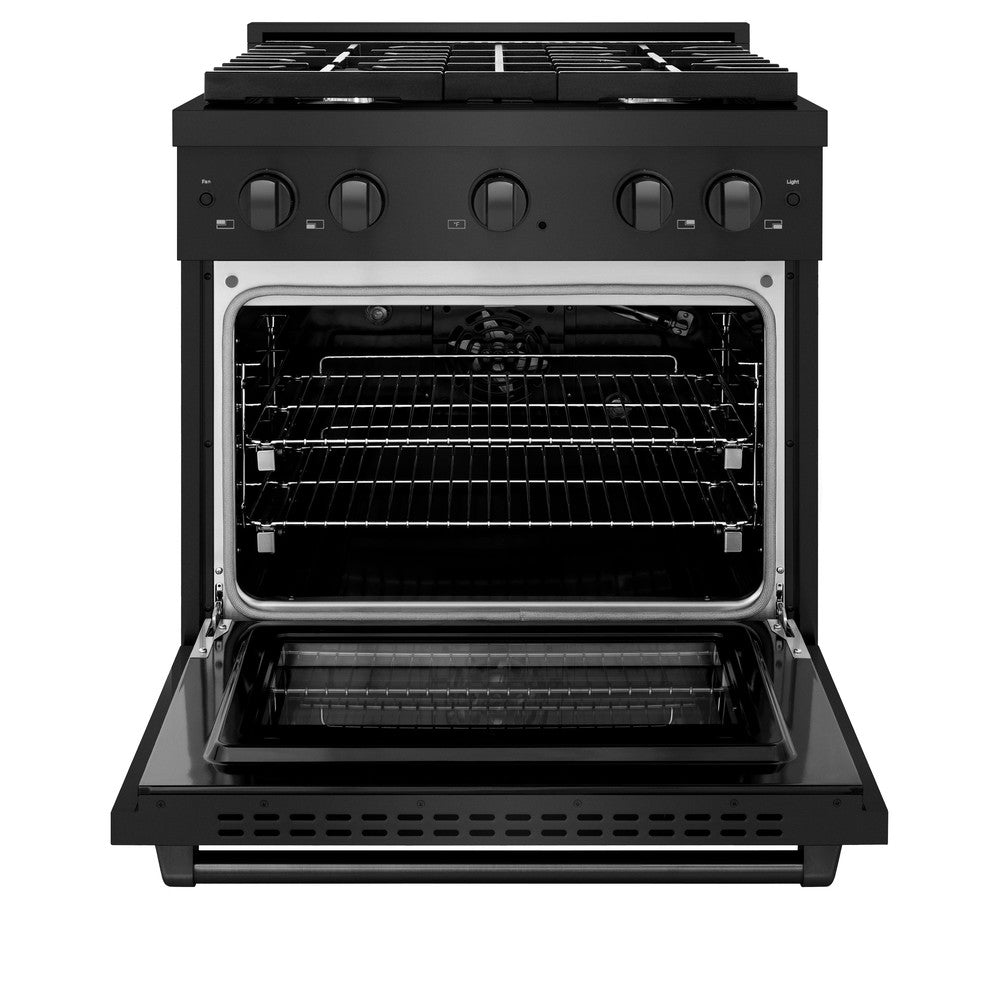 ZLINE 30 in. Paramount Dual Fuel Range, 4.2 cu. ft. Electric Convection Oven, 4 Burner Gas Cooktop, Black Stainless Steel (SDRB-30)