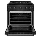 ZLINE 30 in. Paramount Dual Fuel Range, 4.2 cu. ft. Electric Convection Oven, 4 Burner Gas Cooktop, Black Stainless Steel (SDRB-30)