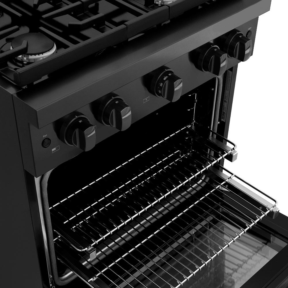 ZLINE 30 in. Paramount Dual Fuel Range, 4.2 cu. ft. Electric Convection Oven, 4 Burner Gas Cooktop, Black Stainless Steel (SDRB-30)