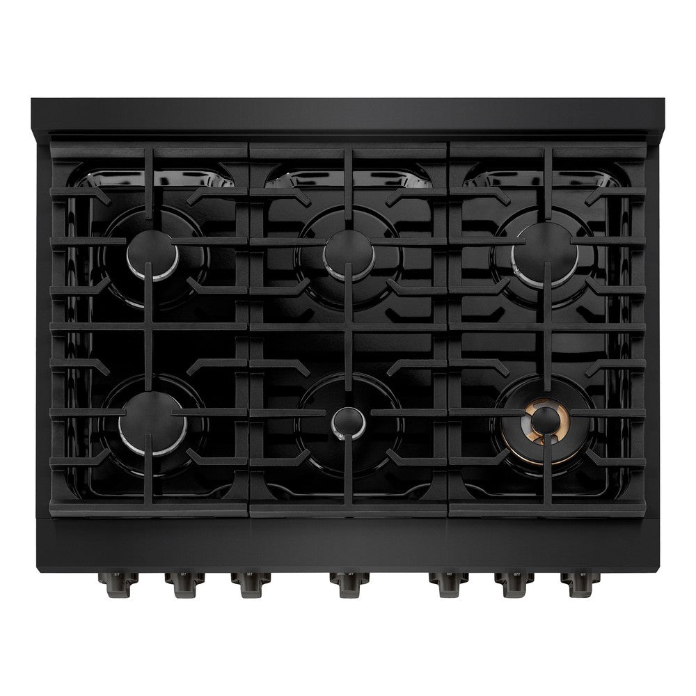 ZLINE Paramount 36 in. Dual Fuel Range with 6 Gas Burners and Electric Convection Oven, 5.2 cu. ft., Black Stainless Steel (SDRB-36)