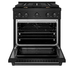 ZLINE Paramount 30 in. Dual Fuel Range with 4 Brass Burners and 4.2 cu. ft. Electric Convection Oven in Black Stainless Steel (SDRB-BR-30)