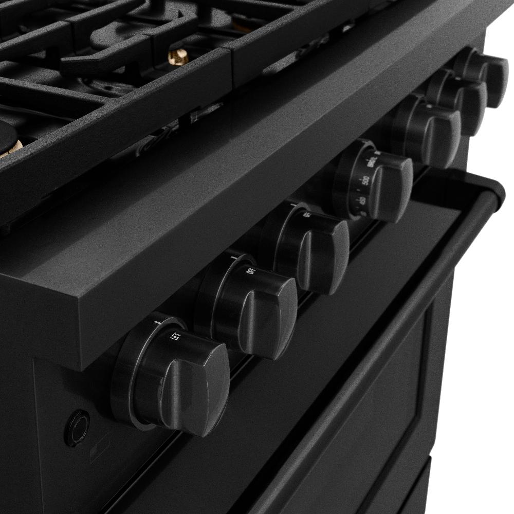 ZLINE 36 in. Paramount Dual Fuel Range, 5.2 cu. ft., 6 Brass Burners, Black Stainless Steel (SDRB-BR-36)