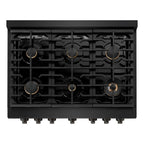 ZLINE 36 in. Paramount Dual Fuel Range, 5.2 cu. ft., 6 Brass Burners, Black Stainless Steel (SDRB-BR-36)