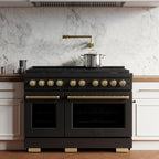 ZLINE Autograph Edition 48 in. Paramount Double Oven Dual Fuel Range with 8 Gas Burners in Black Stainless Steel with Champagne Bronze Accents, 6.7 cu. ft., SDRBZ-48-CB
