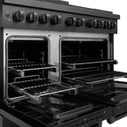 ZLINE Appliance Package - 48" Gas Range, Range Hood, 36" Refrigerator with Ice Maker, 24" Microwave Drawer and Dishwasher in Black Stainless Steel