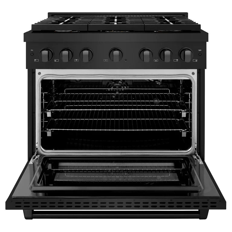 ZLINE Paramount 36 in. Gas Range with Convection Oven, 6 Brass Burners, 5.2 cu. ft. Capacity, Black Stainless Steel (SGRB-BR-36)
