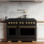 ZLINE Autograph Edition 48 in. 6.7 cu. ft. Paramount Double Oven Gas Range with 8 Burners in Black Stainless Steel with Gold Accents (SGRBZ-48-G)